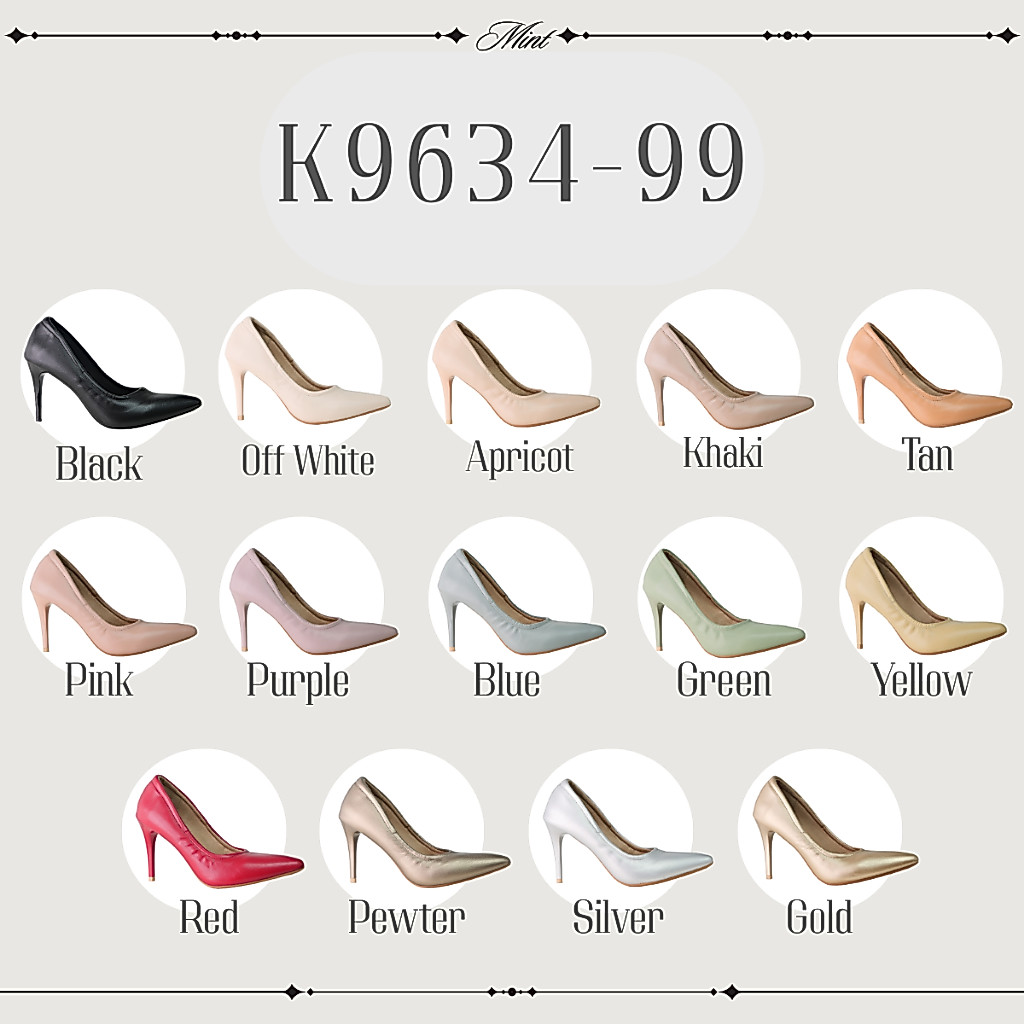 สินค้าพร้อมส่ง K9634-99 (สีเอิร์ทโทน) รองเท้าคัชชูปลายแหลมงานบุนวมนุ่ม 360องศา ส้นแหลม 3.5นิ้ว