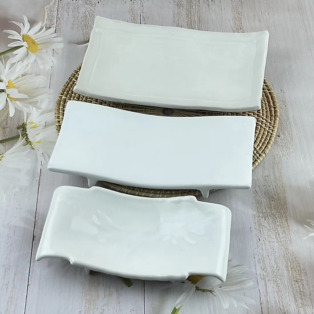 จานเซรามิค จานเปลเหลี่ยม จานซูชิ เนื้อหนา สีขาว มี 3 ขนาด
