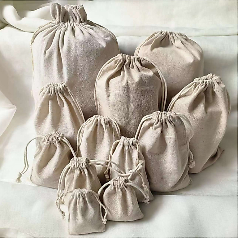 🌷พร้อมส่ง🌷ถุงผ้า ผ้าดิบ สีธรรมชาติ มีหลายขนาด ใส่เครื่องหอม ของใช้ทั่วไป ใช้ซำ้ได้