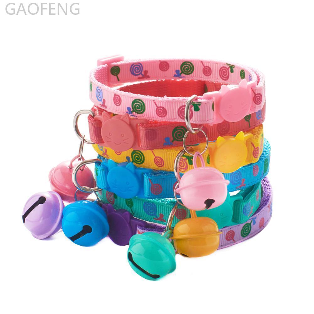 GAOFENG 1 PC ปรับ Breakaway Cat COLLAR Bell Rainbow Cat COLLAR สุนัข Lollipop พิมพ์สัตว์เลี้ยงแมวสร้