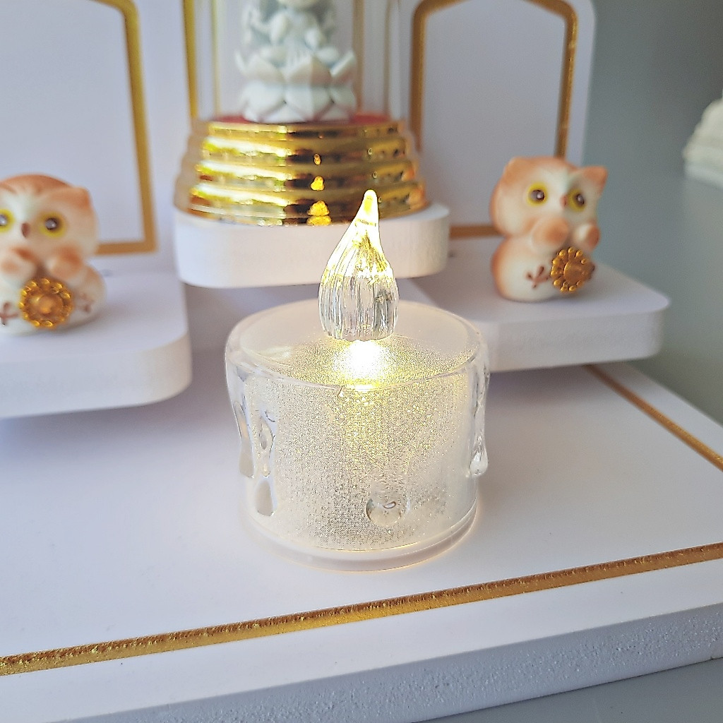 🕯️ เทียนจำลอง***แบบใสรุ่นใหม่*** ไฟ LED ตกแต่งหิ้งพระ ปลอดภัยและสวยงาม TJL63