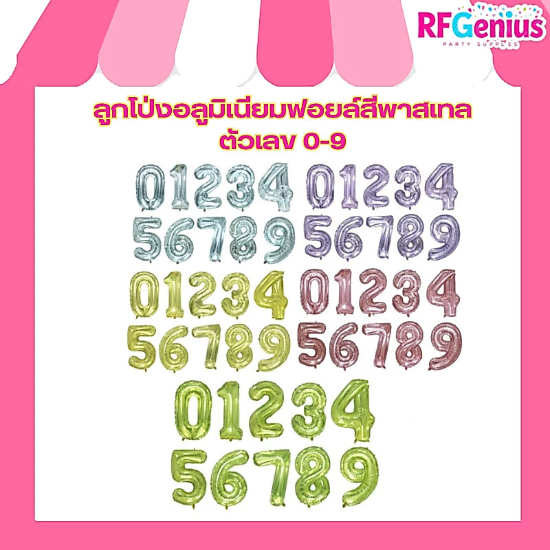 ลูกโป่งอลูมิเนียมฟอยล์สีพาสเทล ตัวเลข 0123456789 สีเจลลี่คริสตัล ขนาด 32 นิ้ว 🎈💎 (N40)