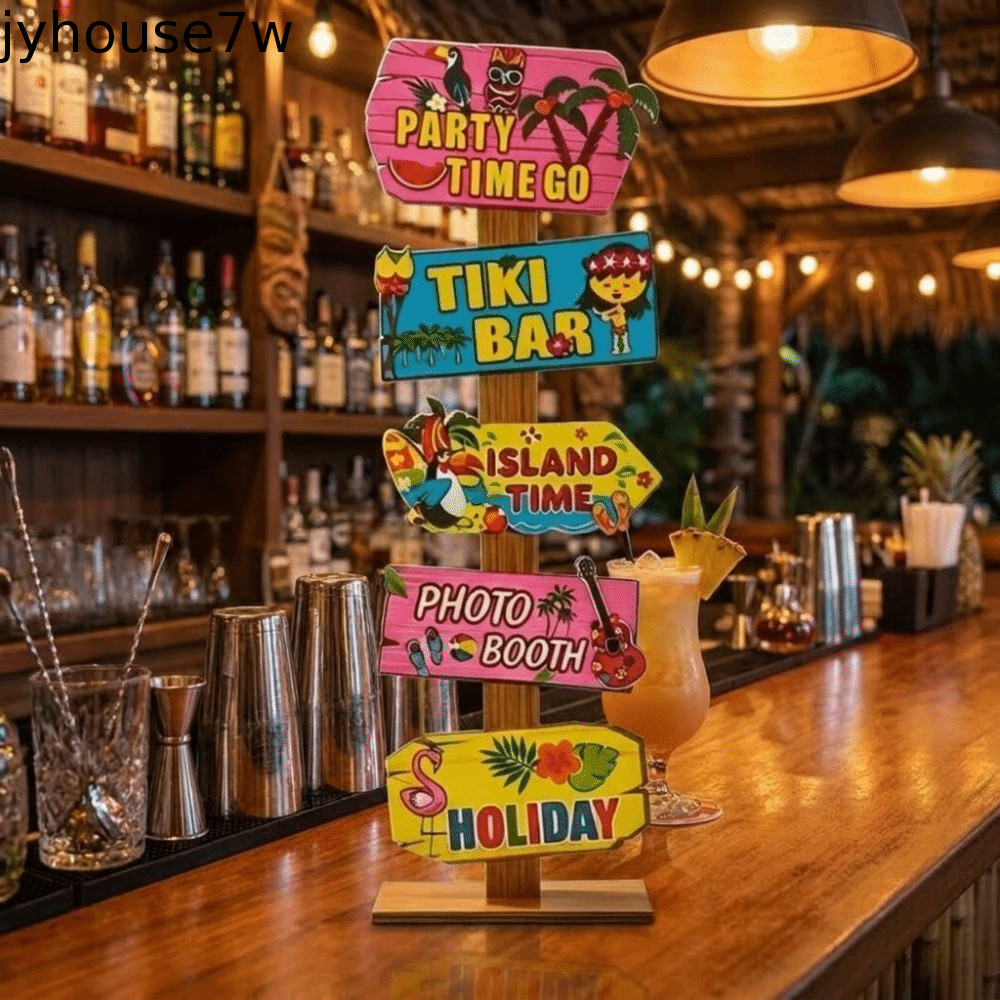 JYHOUSE ฮาวาย Tiki แผ่นตกแต่ง, ไม้ Beach Theme ป้ายปาร์ตี้ฤดูร้อน, เครื่องประดับที่มีสีสันแท็กตกแต่ง Beach Word Art Sign ตกแต่งบ้าน
