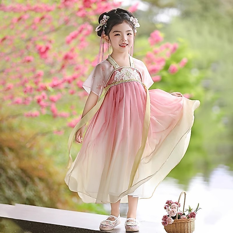 【พร้อมส่งในจีน】ฮั่นฝู ชุดจีนโบราณ เดรสเจ้าหญิง แขนยาวสวย แบบนางฟ้า ตรุษจีน สําหรับแม่และลูก