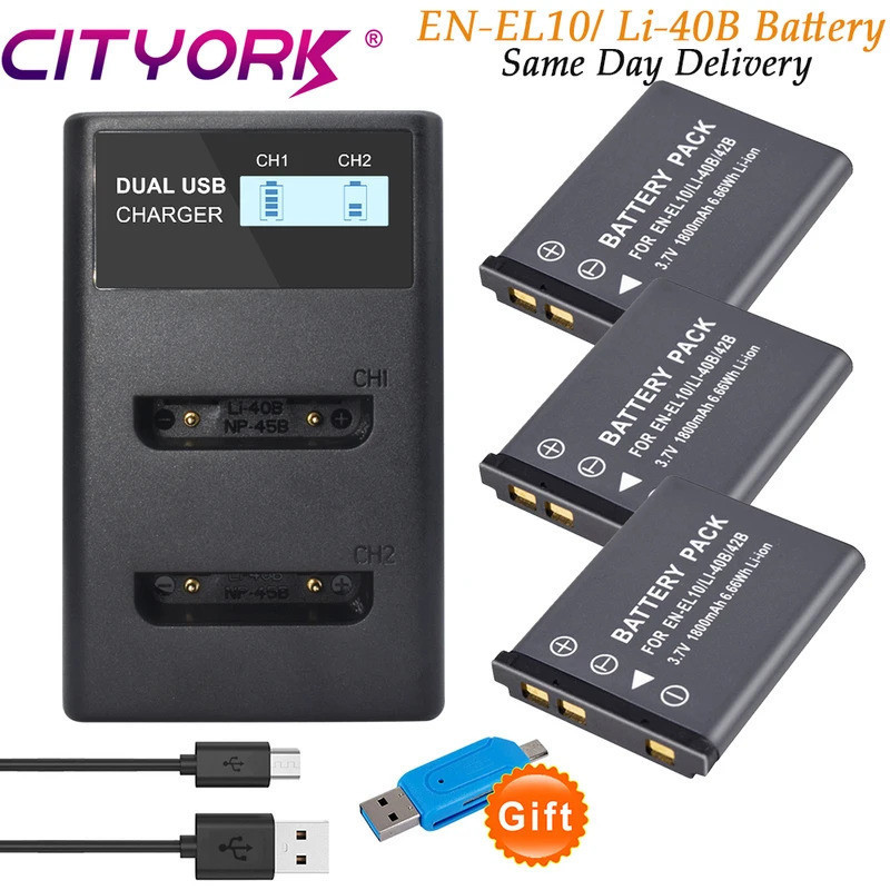 CITYORK 1800mAh Li-40B Li40B Li 40B Li-42B EN-EL10 EN EL10 ENEL10 D-LI63 NP-45 K7006 แบตเตอรี่สําหรั
