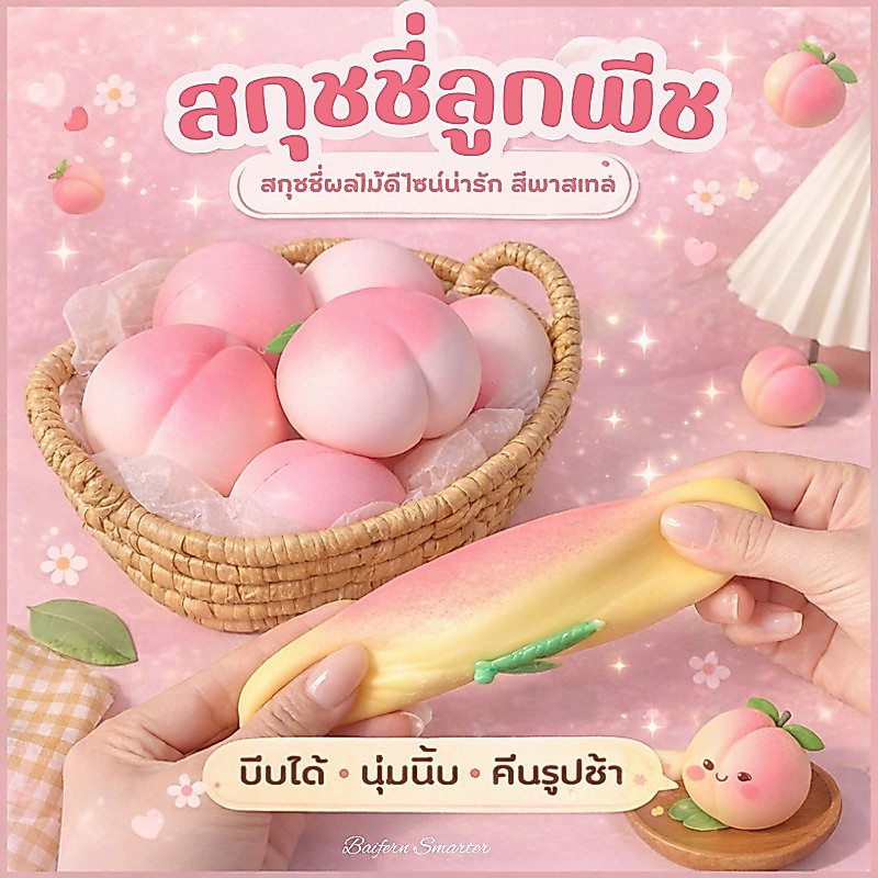 สกุชชี่ ลูกพีช ลูกท้อ บีบเพลิน นุ่มหนึบ ฟื้นตัวไว ขนาดกำลังดี 7 ซม. ของเล่นคลายเครียด พกง่าย เด็กเล่น ผู้ใหญ่ชอบ