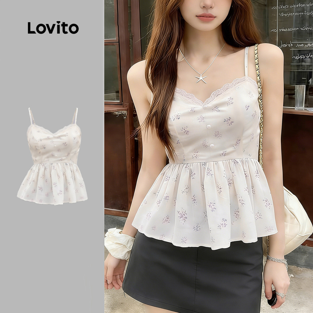 Lovito Casual เสื้อลำลองทรงเซ็กซี่ คอผูกด้านหลัง มีซิป สำหรับผู้หญิง เหมาะสำหรับฤดูใบไม้ผลิ/ฤดูร้อน LK4ED826