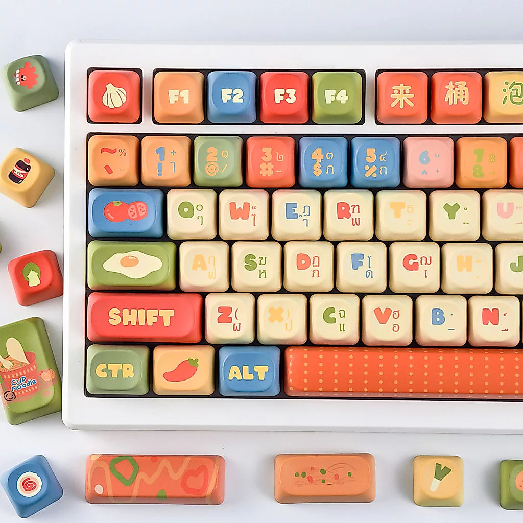 MAIMOOO Instant Noodle Thai Keycap MOA Profile 120 คีย์ PBT Dye Sublimation Aula F75 F99 RK100 รอบการ์ตูน Keycaps น่ารักสีบล็อก Grafi Thai Keycaps
