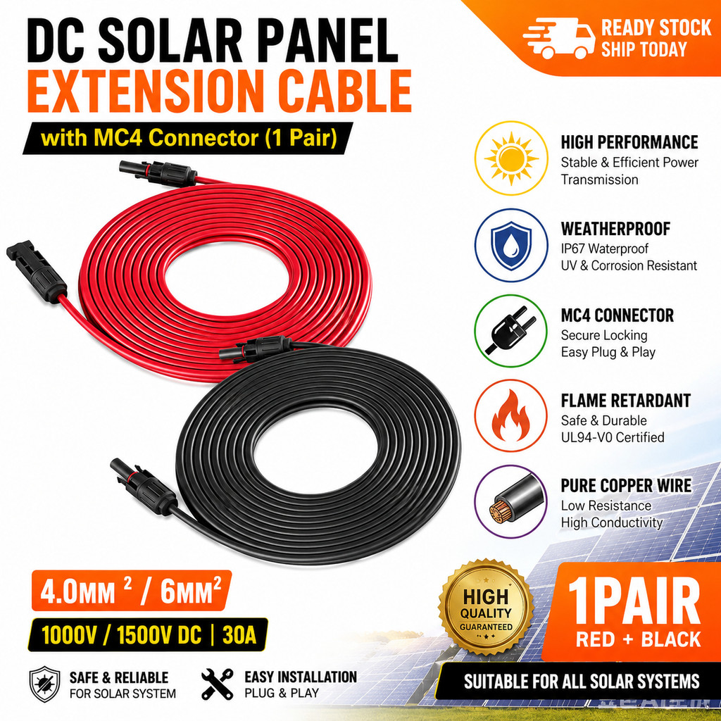 MC4 Connector 12AWG/10AWG Solar Extension Cable 5/10M 6.0mm2 DC Solar Panel Extension Cable Wire (1 