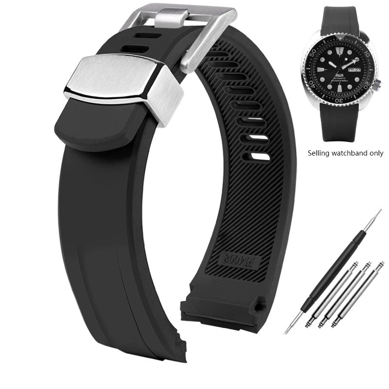 สายนาฬิกาสําหรับ SEIKO PROSPEX Series SRPE99K1/SRP777J1 SRPC91J1/25J1 ยางฟลูออรีนโค้งสายรัดกันน้ําสา