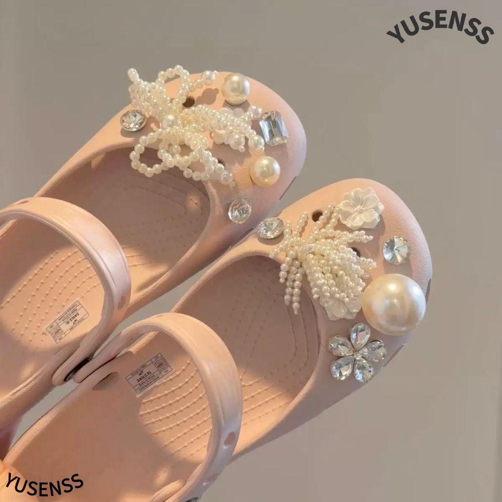YUSEN รองเท้า Charms ชุด, ผีเสื้อโบว์ดอกไม้สไตล์เรซิ่น + Rhinestone Clog Charms, DIY ที่ถอดออกได้บัลเล่ต์รองเท้า Charms รองเท้าชายหาด