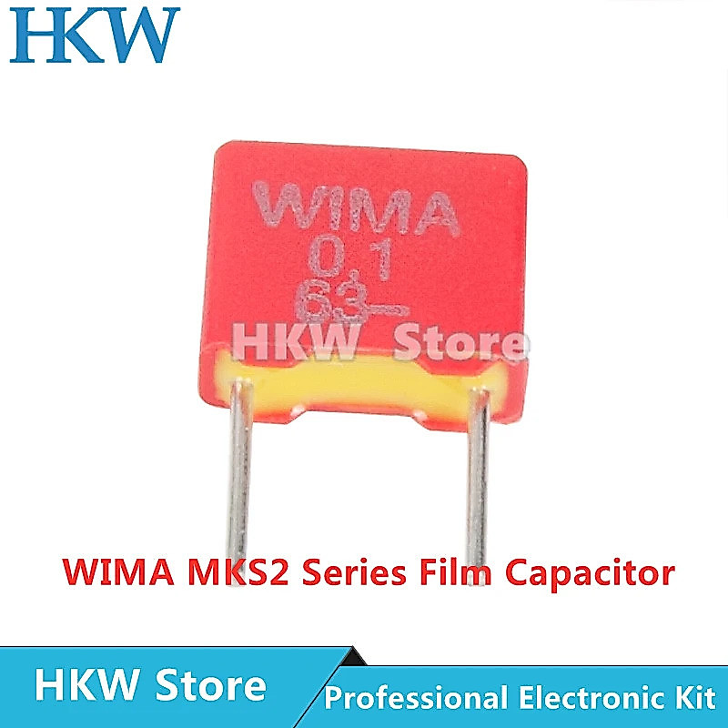5pcs Original WIMA 0.1UF 63V สีแดง MKS2 5 มม.ตัวเก็บประจุฟิล์ม Hi-Fi Audio Capacitors 63V 104/100NF/