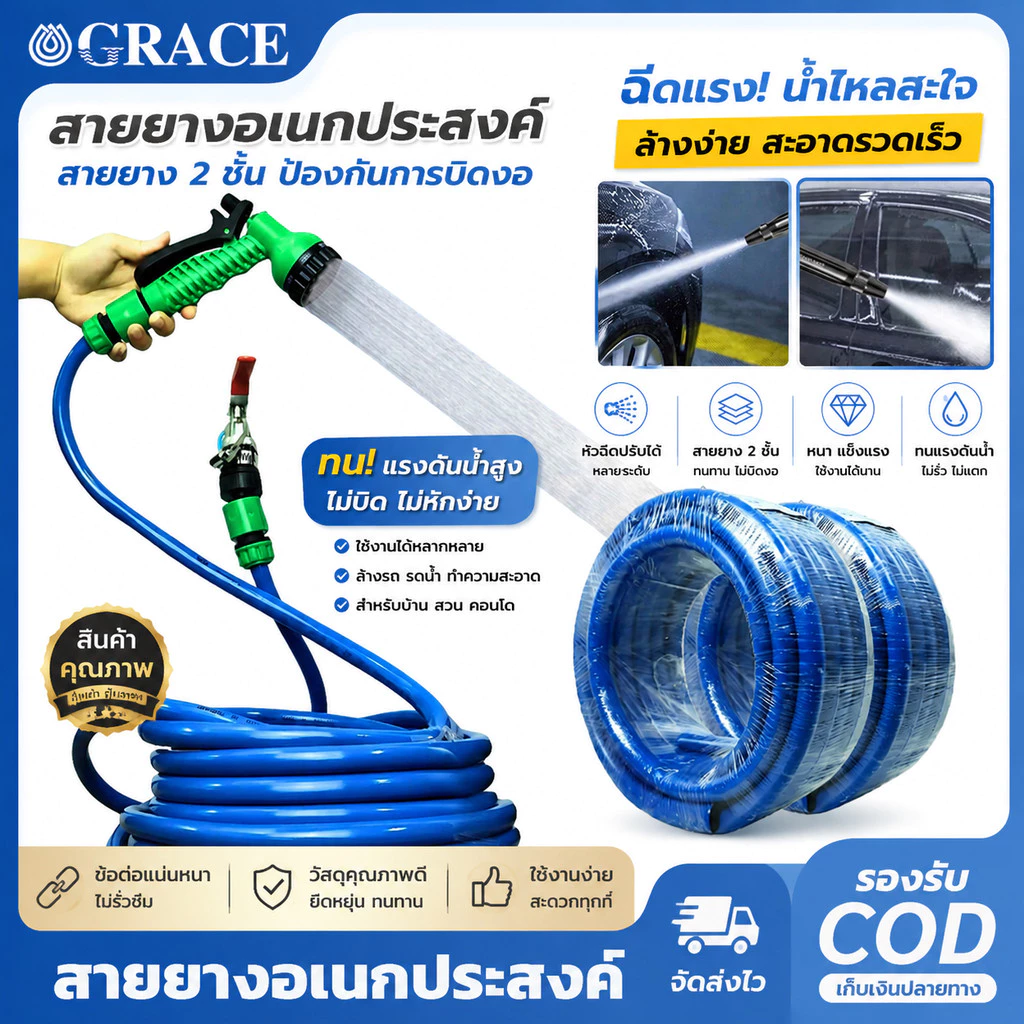 สายยางสีฟ้า 10m-30m รดน้ำต้นไม้ เนื้อหนา นิ่ม เด้ง อย่างดี รดน้ำผัก ล้างรถ ล้างพื้น