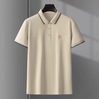 BECoolMan-เสื้อโปโลผู้ชายรุ่นใหม่ เสื้อคอปกลำลอง ชุดคุณพ่อวัยกลางคน ผ้าฝ้ายแท้ แบบบาง เรียบง่าย แบบหลวม