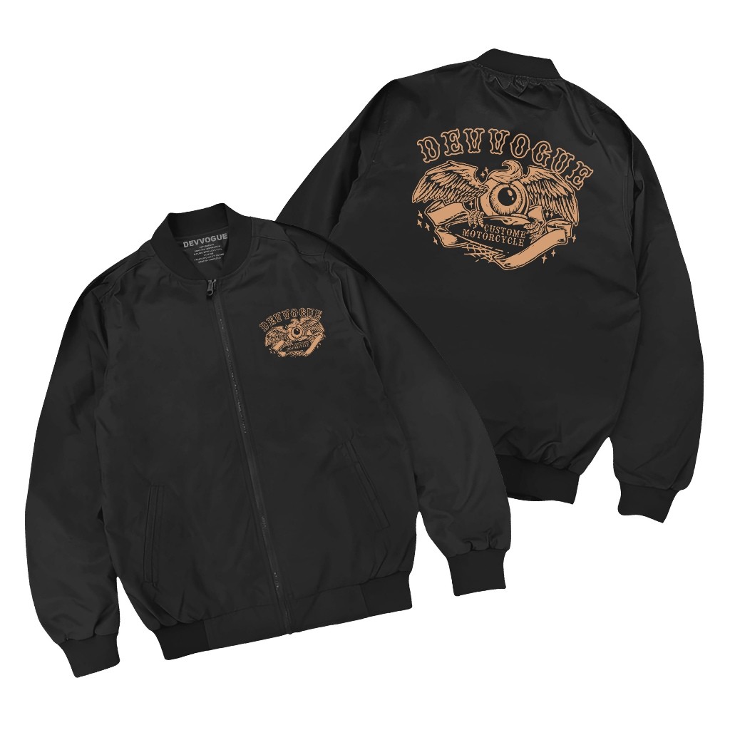 Aolshirt Mens Bomber Jacket Devvogue Custome Motorcycle Eye Taslan Material