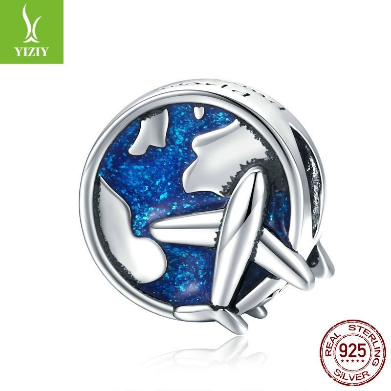 จี้เครื่องบินลูกปัดเงินแท้ S925 สีฟ้า พร้อมตัวคล้องคอ SCC1568