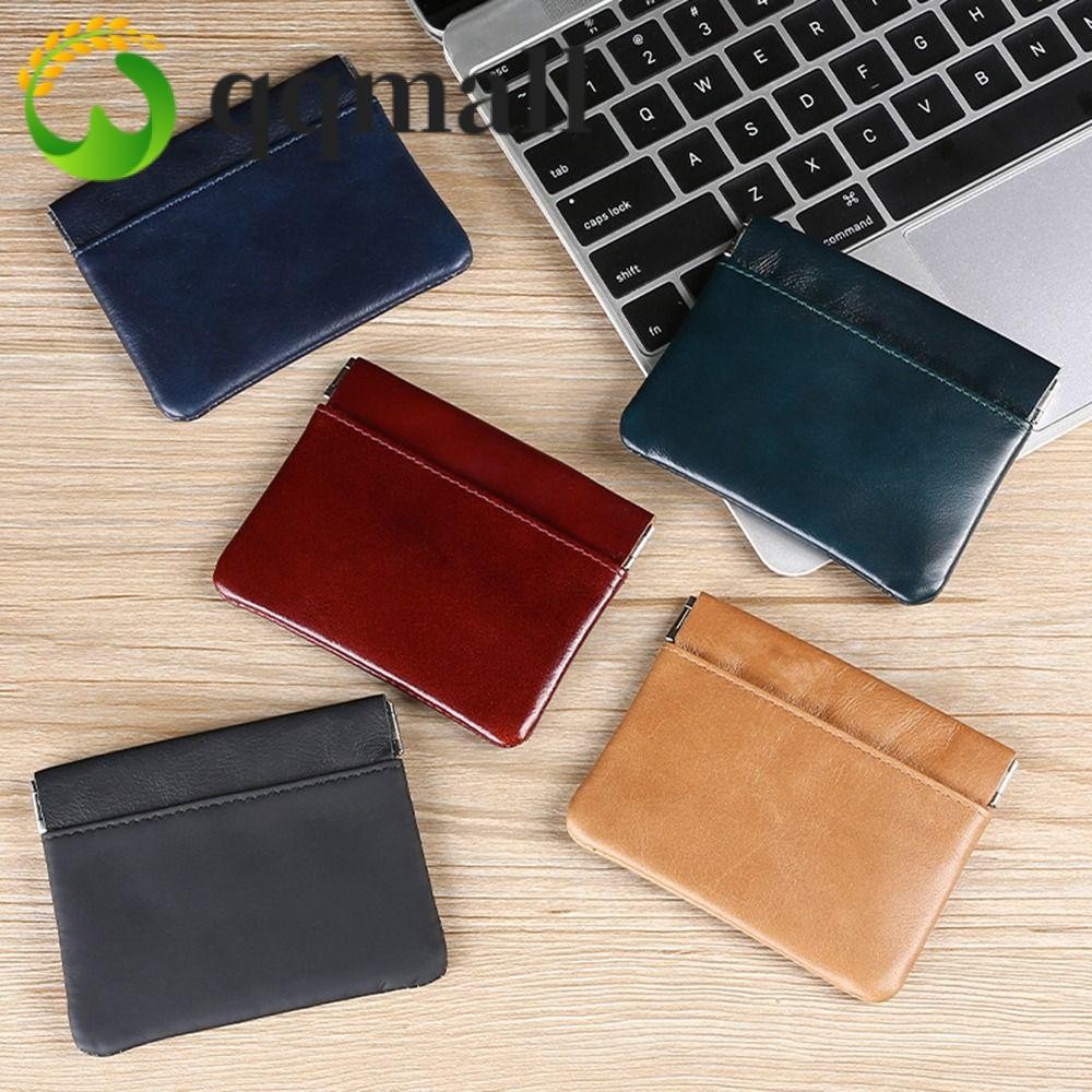 Qqmall กระเป๋าสตางค์ หนังวัวแท้ นิ่ม กันน้ํา ใส่บัตรประจําตัว หูฟังได้ สไตล์เรโทร เรียบง่าย สําหรับผู้ชาย