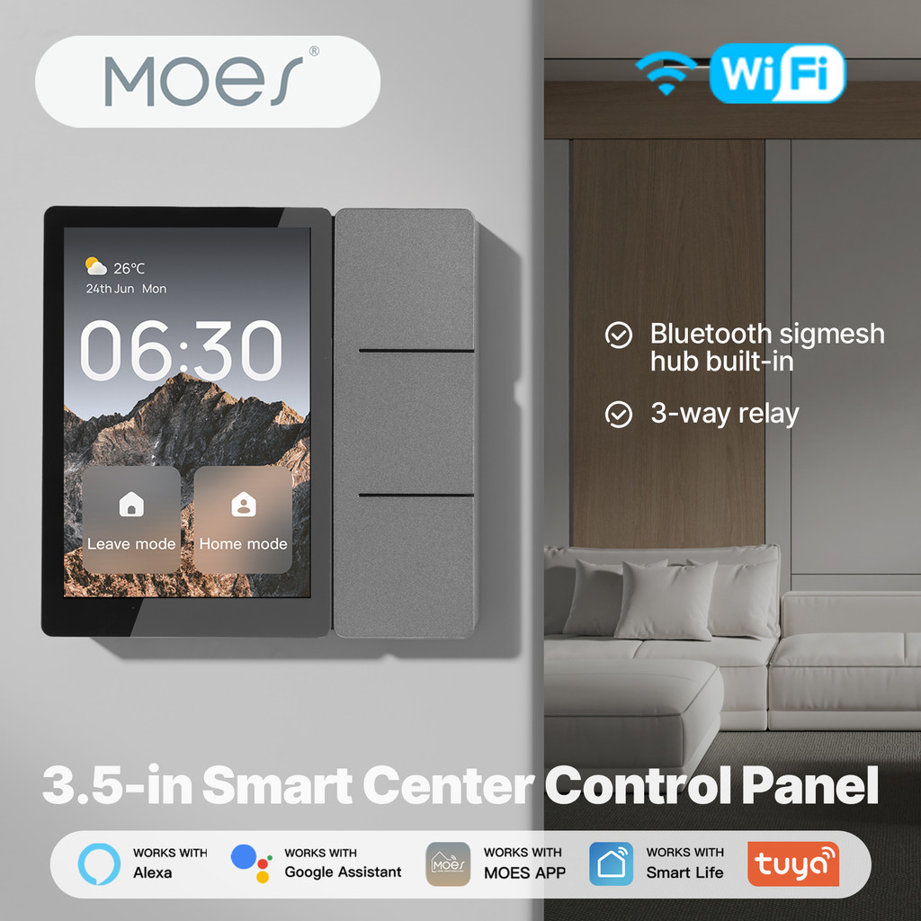 MOES Tuya WiFi 3.5 นิ้ว Smart Center Control แผงสัมผัสหน้าจอกลางบลูทูธ Sigmesh Hub ในตัว 3 รีเลย์ปุ่มทางกายภาพ