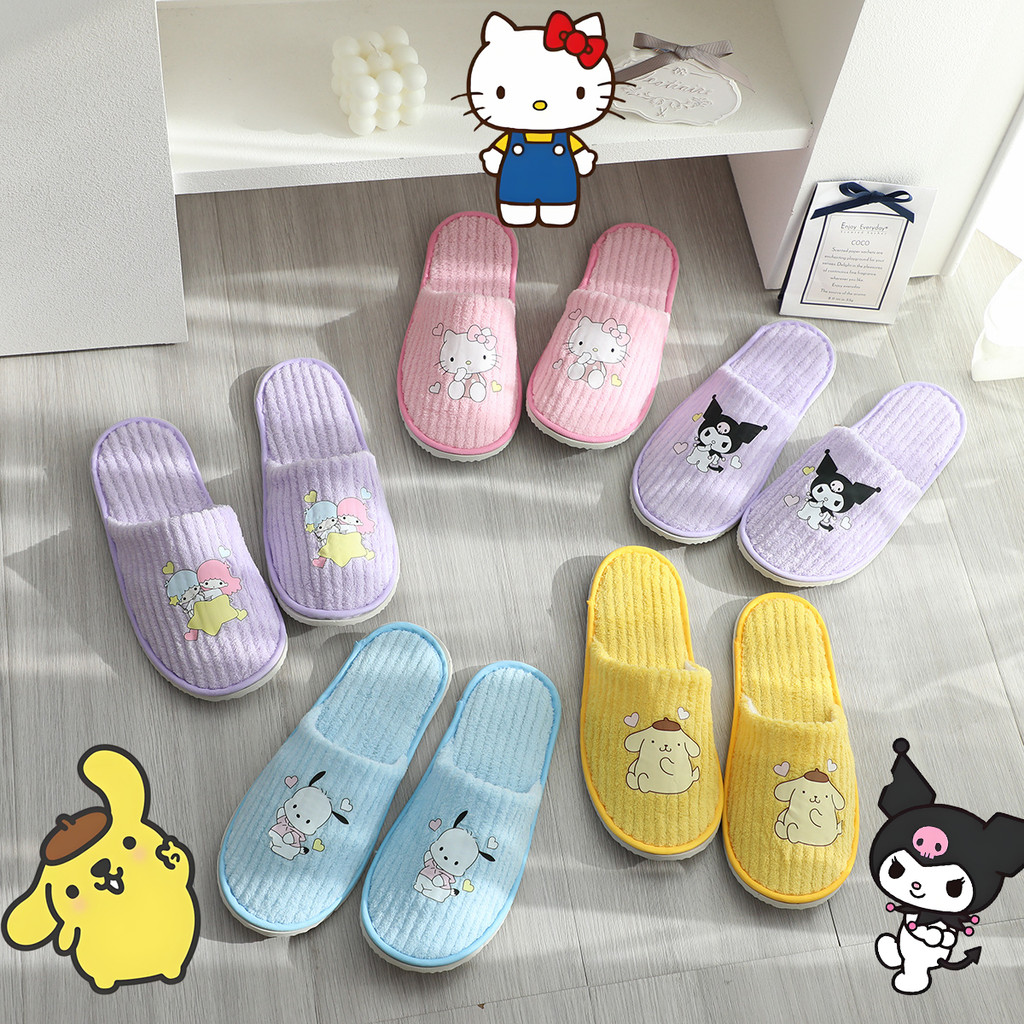 Sanrio Kuromi Cinnamoroll รองเท้าสลิปเปอร์ในร่มหนังสำหรับผู้ใหญ่ และเด็ก ๆ น่ารัก,ซานริโอ