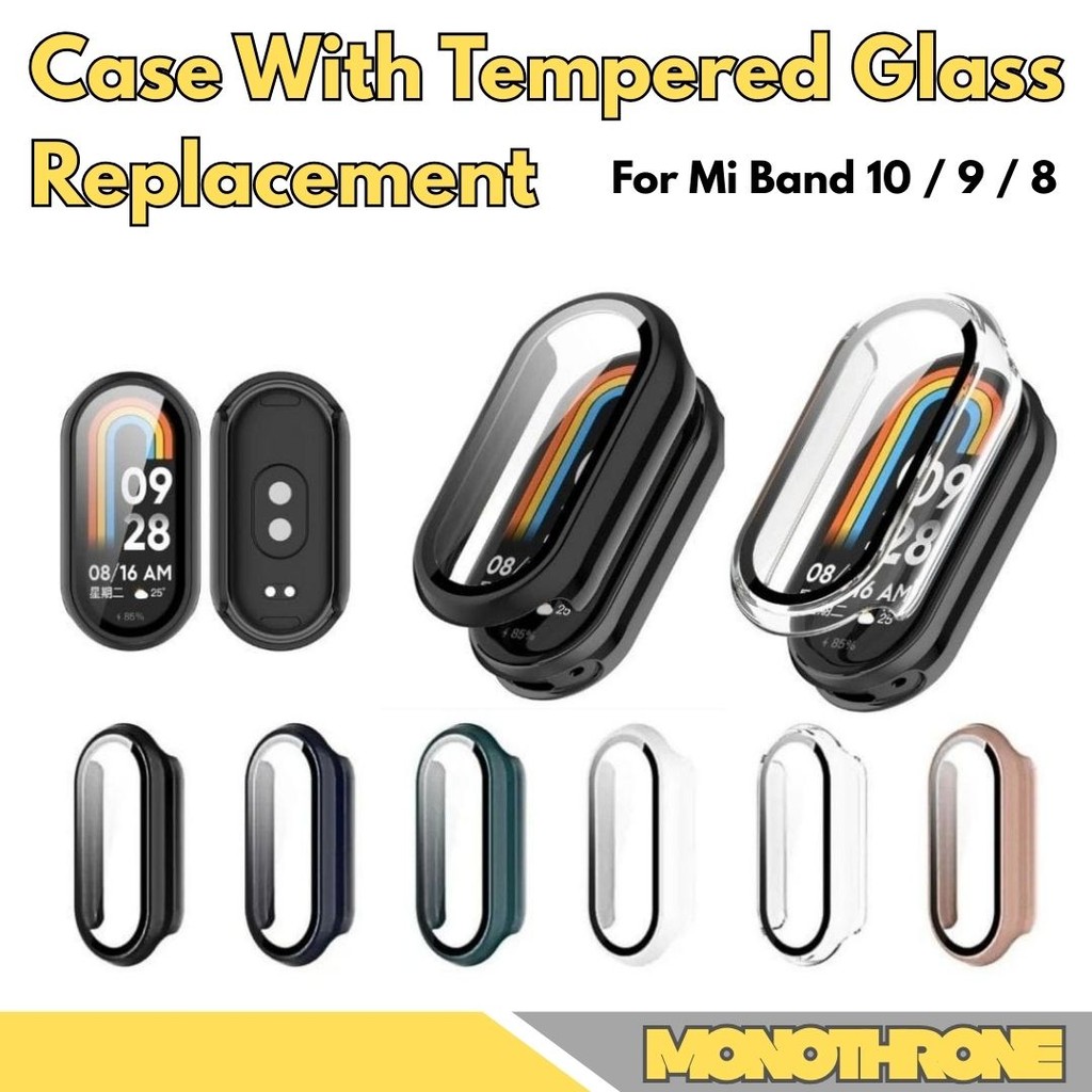 เคสพร้อมการเปลี่ยนกระจกนิรภัยสําหรับสมาร์ทวอทช์ Mi Band 10 9 8 Mi Band 10 Band 9 8 ปลอกกระจกนิรภัย