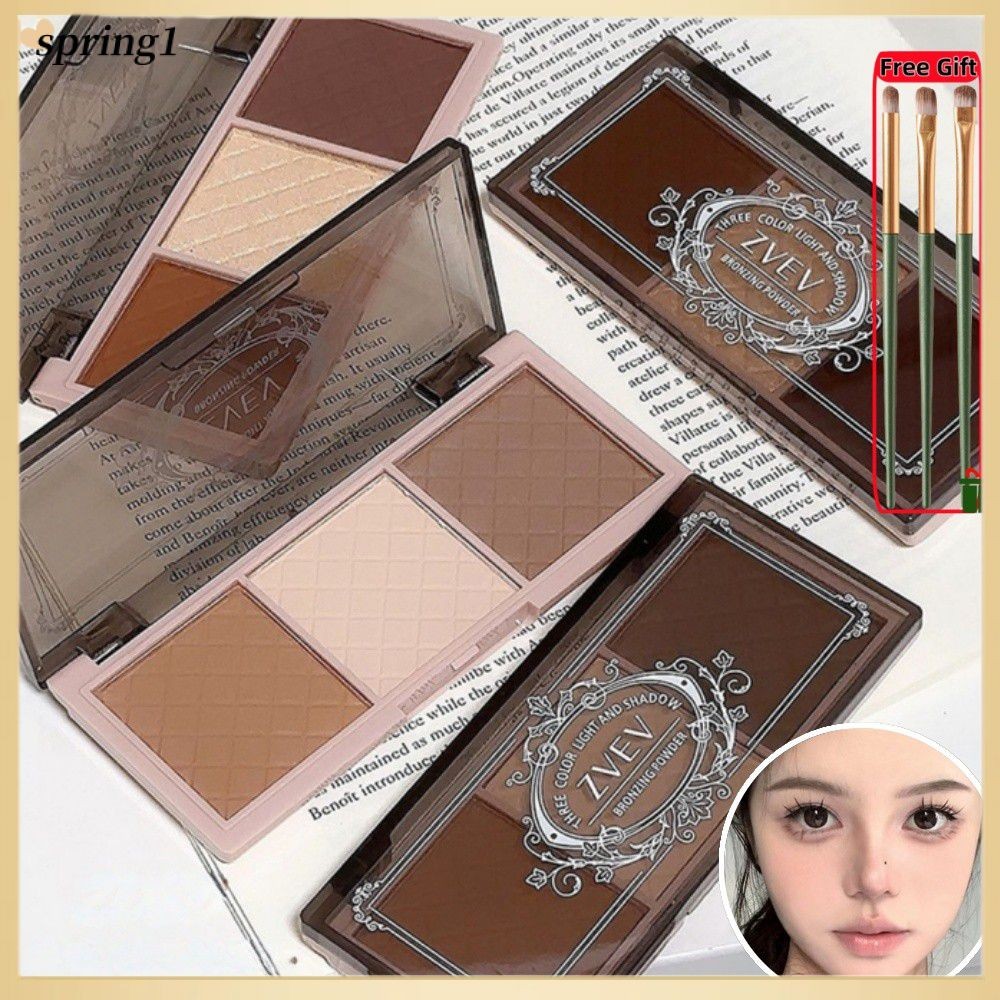✨ [ของขวัญ]zvev Contour Highlighter Three-color Nasal Shadow Palette Natural Three-dimensional Lasti