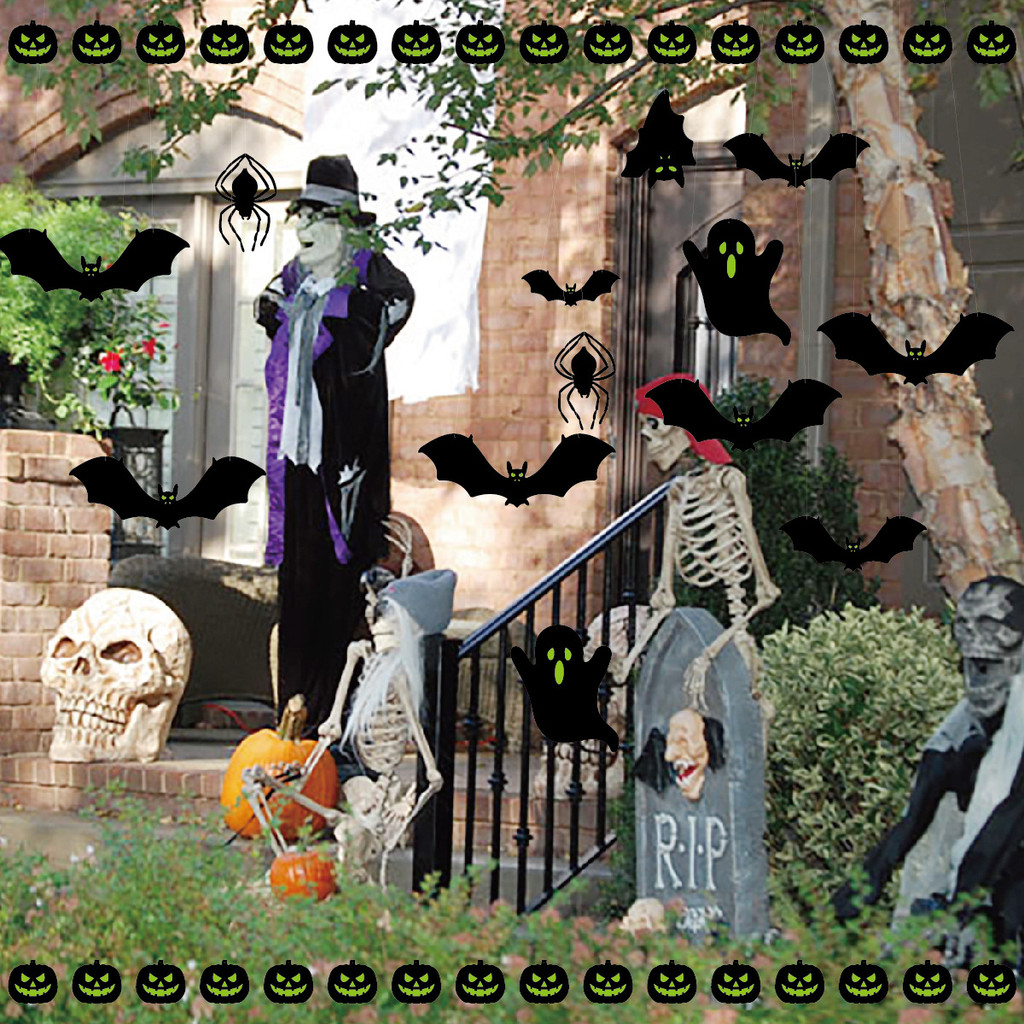ฮาโลวีน PVC ฮาโลวีน ตกแต่ง แบนเนอร์ อุปกรณ์ปาร์ตี้ฮาโลวีนมีความสุข แบนเนอร์ จี้แมงมุม ค้างคาว ผี ฮาโลวีน ของตกแต่ง