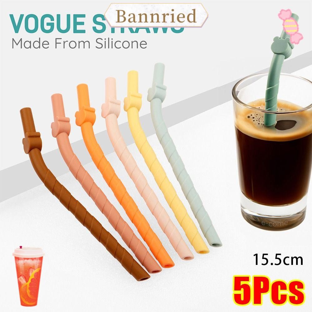 BANNRIEDSG หลอดงอ 5 ชิ้น, หลอดซิลิโคนเกรดอาหารทําความสะอาดง่าย, ครัวเรือน 15.5 ซม.สั้น Universal สีสันหลอดนํากลับมาใช้ใหม่เด็กชานม