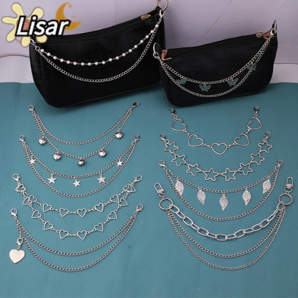 LISAR โซ่สำหรับกระเป๋าหลายชั้น สายโซ่เงินและโลหะ ตกแต่งกระเป๋าสไตล์แฟชั่น
