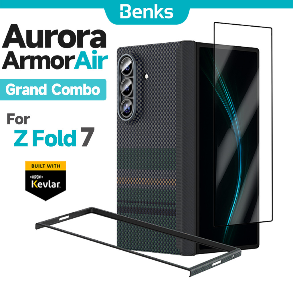 [Benks Official] Benks Grand Combo สําหรับ Samsung Z Fold 7 Aurora ArmorAir เคสสีดํากรอบด้านหน้าสร้างขึ้นพร้อมเคฟล่าร์ป้องกันหน้าจอ Ultra Slim Light Hard Casing