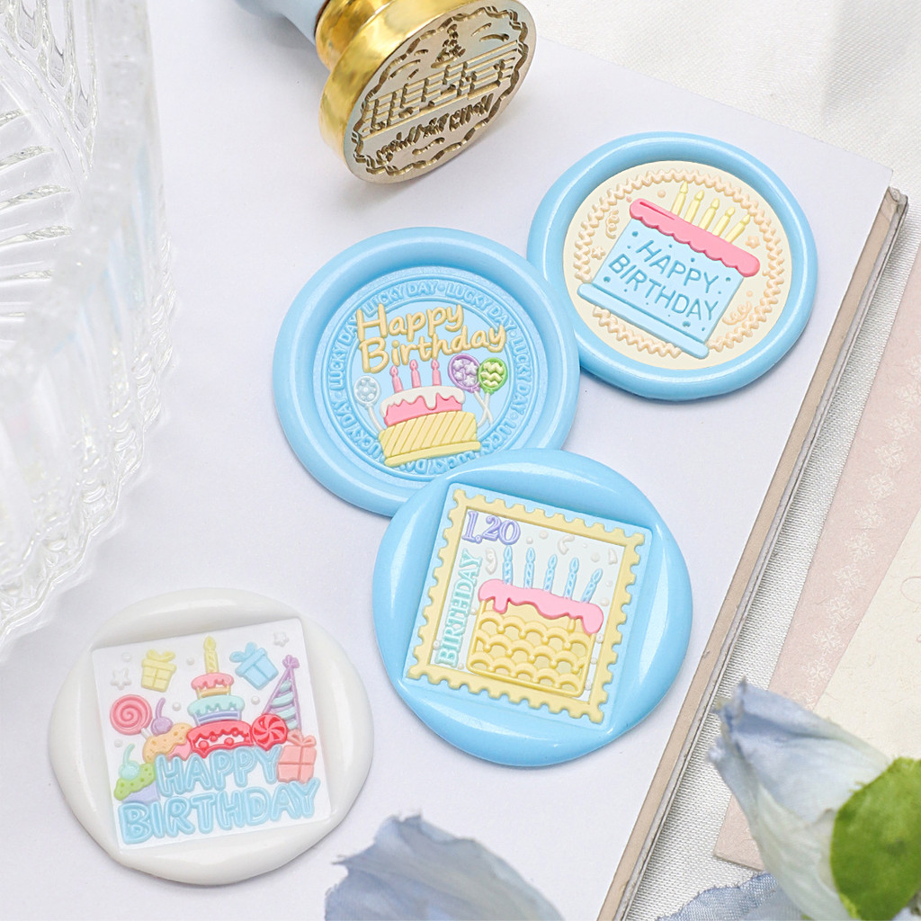 Happy Birthday Series Cake Letter Friends Gift Envelope Sealing Handbook Copper Head Fire Lacquer Seal