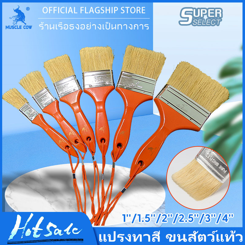 MUSCLE COW (ยกกล่อง 12 ชิ้น) แปรงทาวานิช แปรงทายูรีเทน แปรงขนอ่อน ขนาด 1 / 1.5 / 2 / 2.5 / 3 / 4 นิ้ว