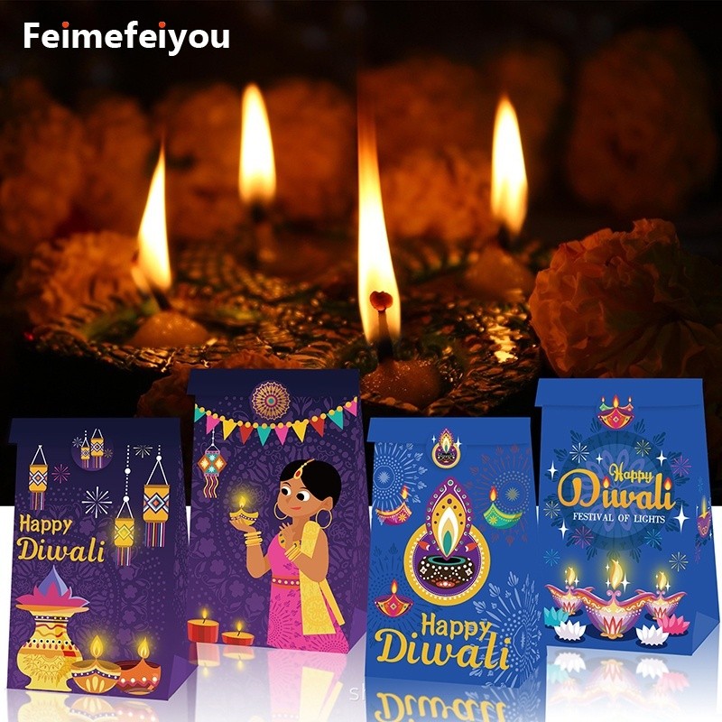 2025 Deepavali Candy ถุงกระดาษคราฟท์ตกแต่ง Happy Diwali เทศกาลตกแต่ง Diwali ของขวัญกล่อง Deepavali P