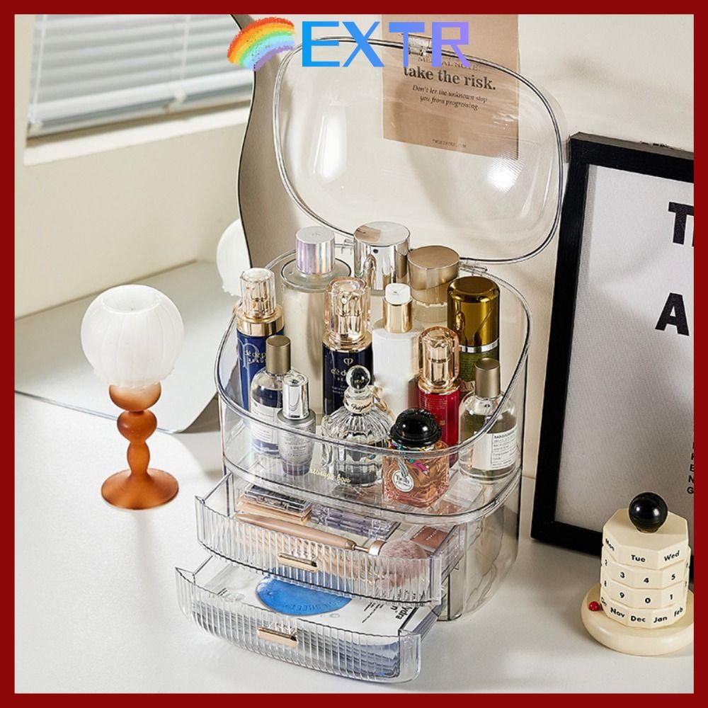 EXTR กล่องเก็บเครื่องสำอาง โปร่งใส ความจุใหญ่ กันน้ำ กันฝุ่น พร้อมฝา สำหรับห้องน้ำ
