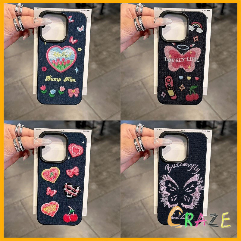 เคสไอโฟน15 สำหรับ iPhone 11 13 15 16 14 12 Pro Max 15 7 8 14 Plus XR XS X Max ปกอ่อนลายรักโรแมนติกหวานๆ ดอกไม้ผีเสื้อ