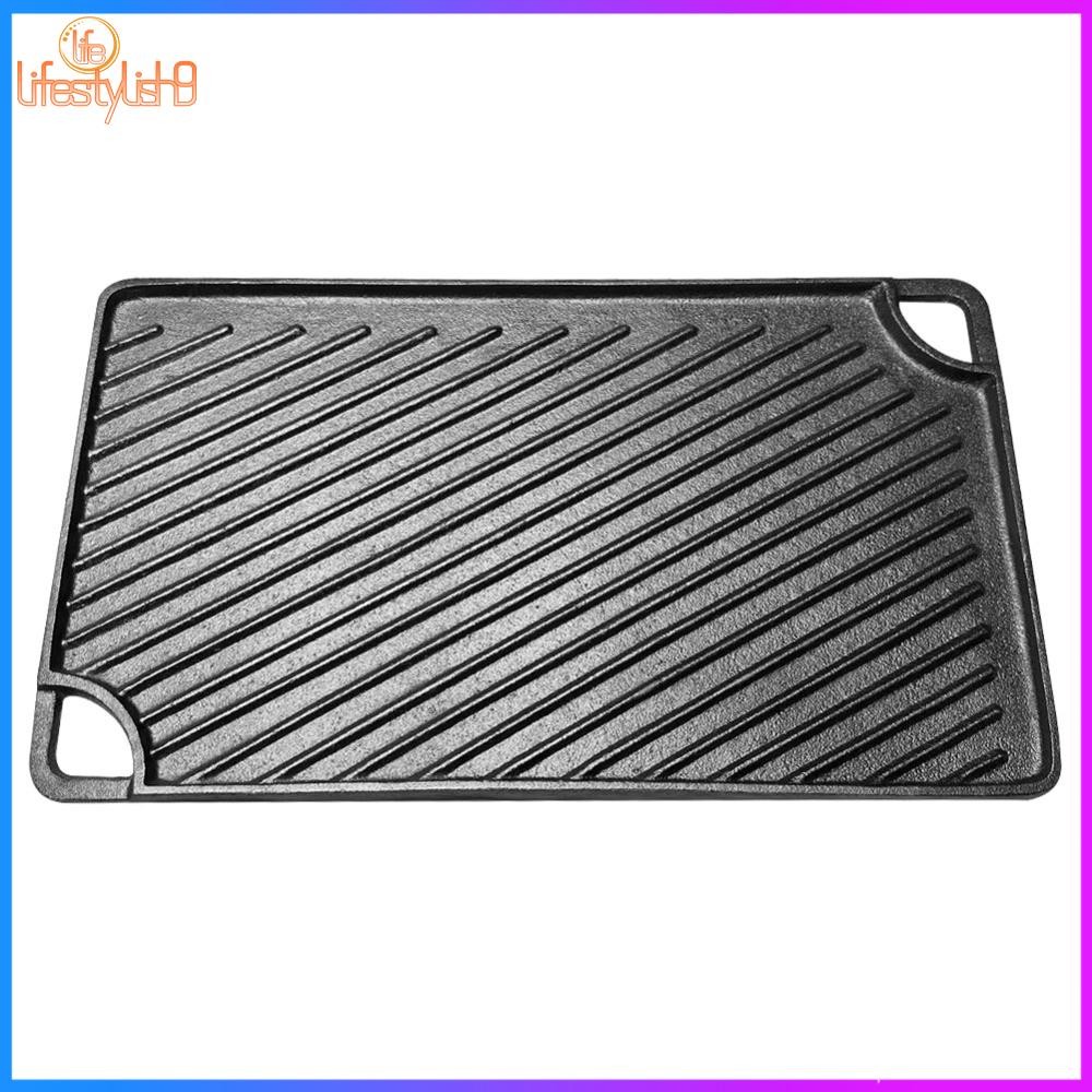 16.5X9.5 นิ้วเหล็กหล่อ Griddle Reversible Griddle Pan สี่เหลี่ยมผืนผ้า Skillet สําหรับแก๊สเตาตั้งพื้