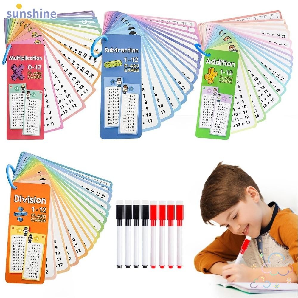 SSUNSHINE 15 ชิ้น Multiplication แฟลชการ์ด, Self Check เครื่องมือการเรียนรู้คณิตศาสตร์ 15 การ์ดตารางเพิ่มเติม, Reusable 1-12 ช่วยสอน Multiplication เกม Flashcards สําหรับเด็ก
