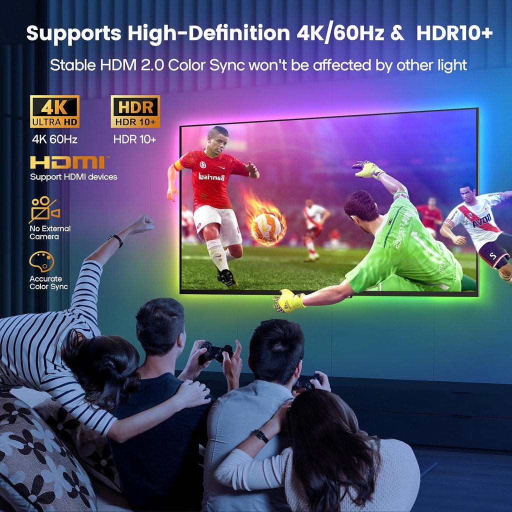 EDUP IN LED Strip Backlights TV HDMI 2.0 Sync Box Immersion Kit Gaming APP/ควบคุมเสียงเปลี่ยนสีเพลง 