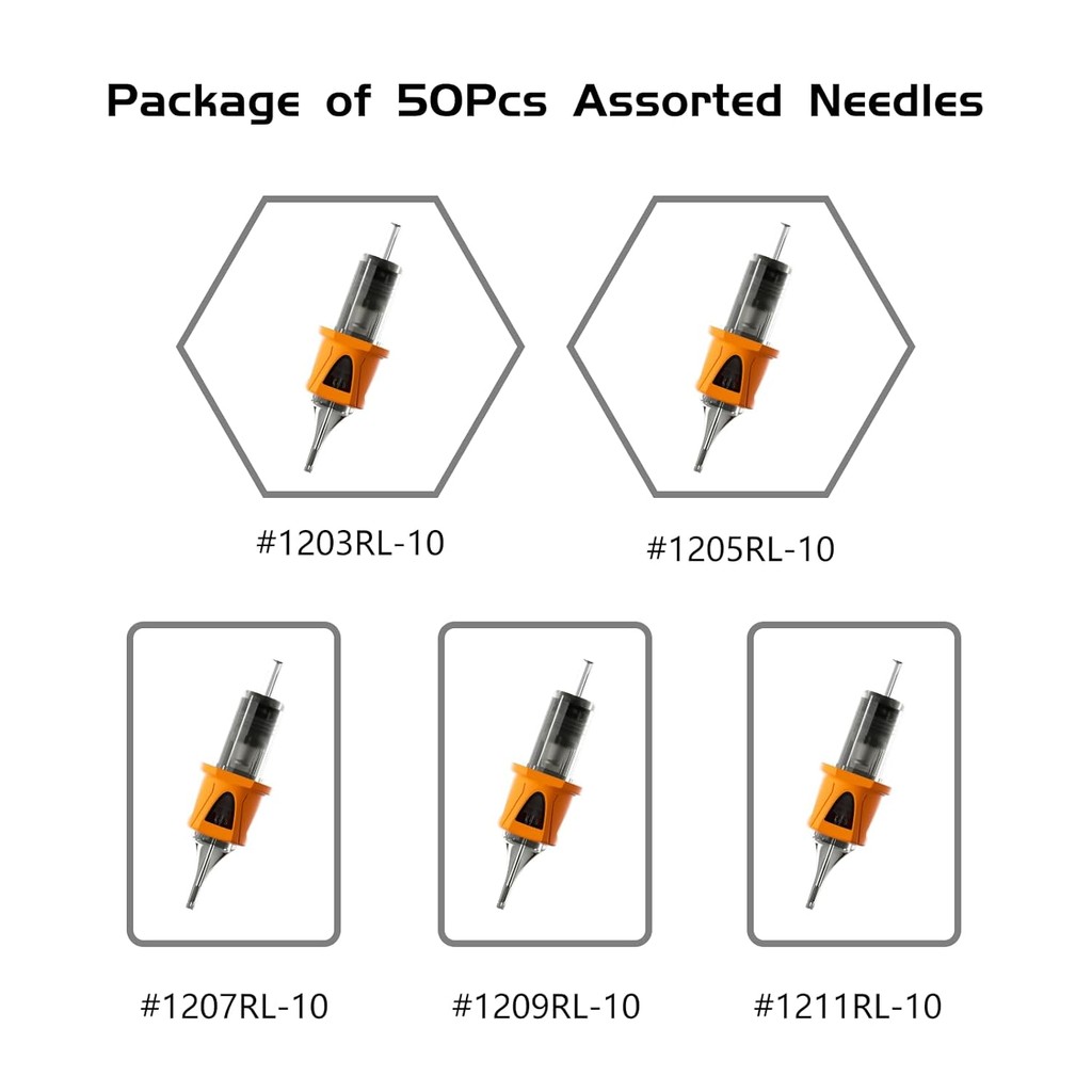 BIGWASP Energy Tattoo ตลับหมึกเข็ม 50 ชิ้นสารพัน Finger Ledge Tattoo เข็มรอบ 0.35 มิลลิเมตรผสม #12 ม