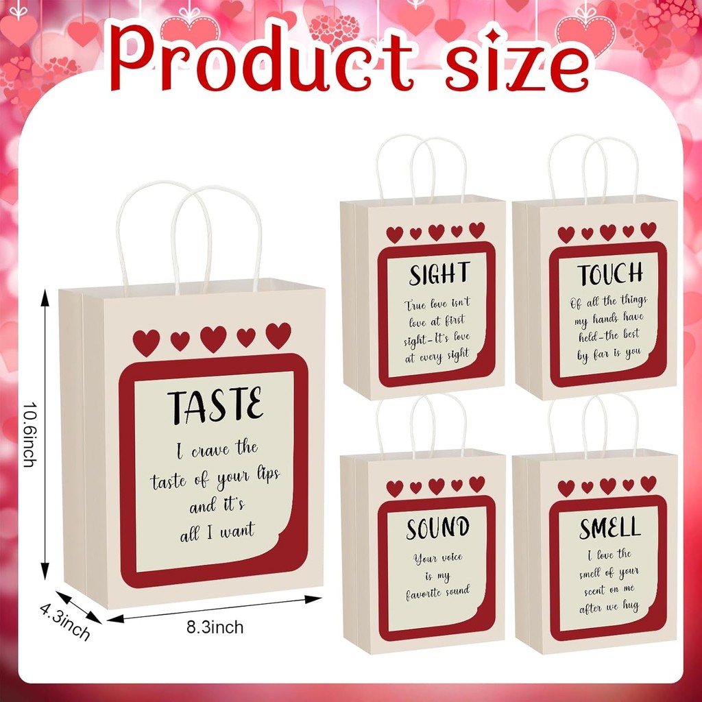 Kolldenn 5 ชิ้น 5 ความรู้สึกถุงของขวัญสําหรับเขา 10.6 นิ้วถุงของขวัญวันวาเลนไทน์พร้อมที่จับฉันรักคุณ