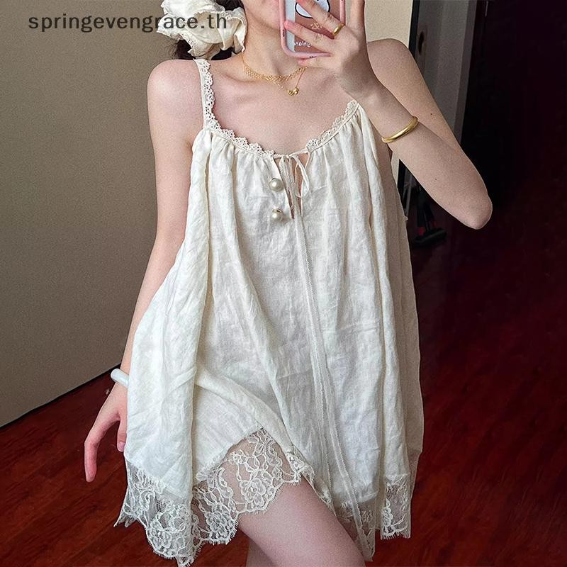 ชุดเดรสสายคล้องข้อมือสไตล์BABYDOLL ลายลูกไม้ สบายๆ เหมาะสำหรับทะเลและใส่ภายในบ้าน