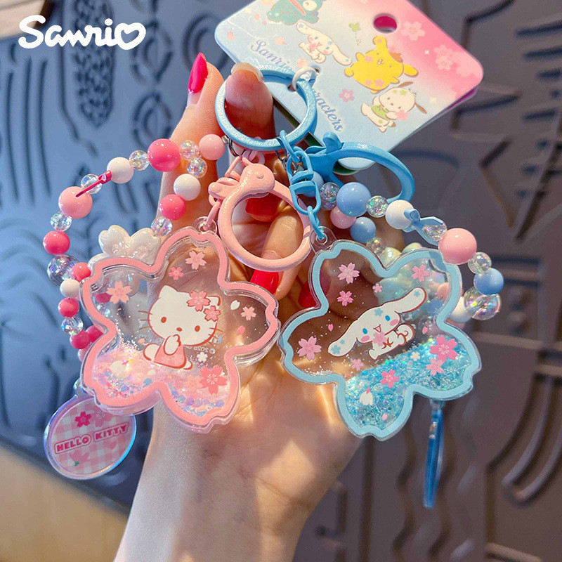 ของแท้ Sanrio Cherry Blossom Oil พวงกุญแจการ์ตูน KT Cat ขวดลอยจี้ของขวัญเล็กๆ
