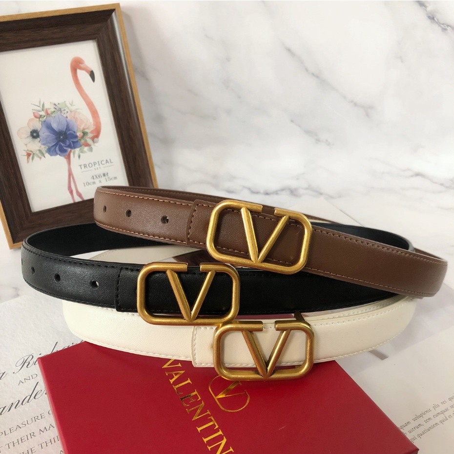 เข็มขัดสตรีแบบบางดีไซน์ V LETTER หนังคุณภาพ