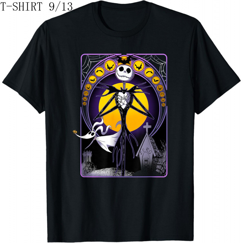 เสื้อยืดคอกลมแขนสั้น พิมพ์ลาย Disney Nightmare Before Christmas Jack & Zero Tarot สำหรับผู้ชาย