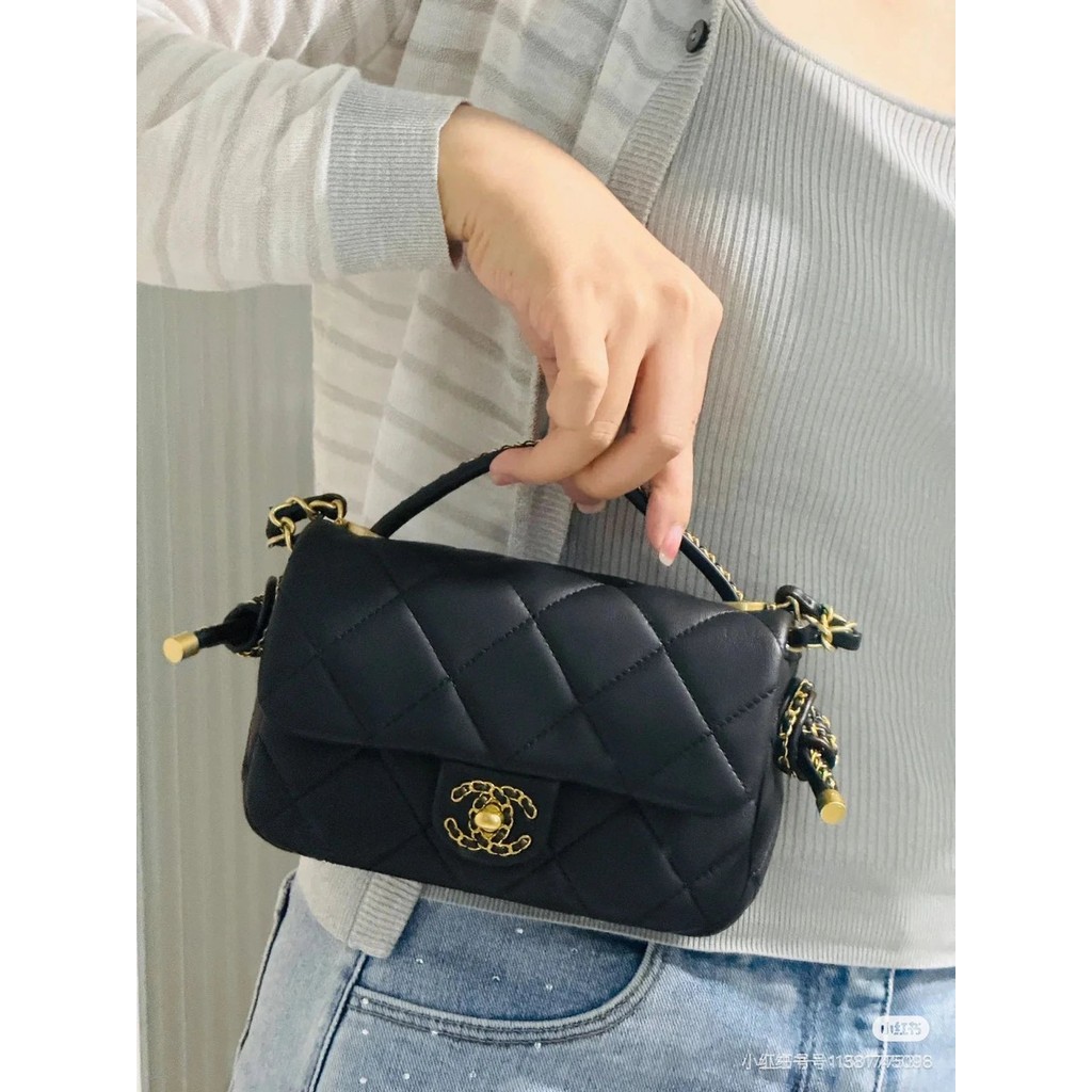 Chanel Diamond Lambskin Square Fat Bag cf Braided Rope Handle Bag FDVE