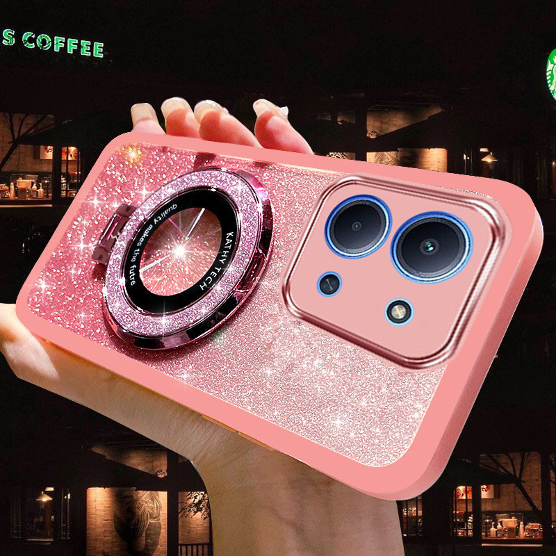 ปลอกสําหรับ POCO C85 M7 4G POCOC85 POCOM7 โปร่งใสสมาร์ทโฟน 3D CD Ring Stand Holder Bling เคสโทรศัพท์