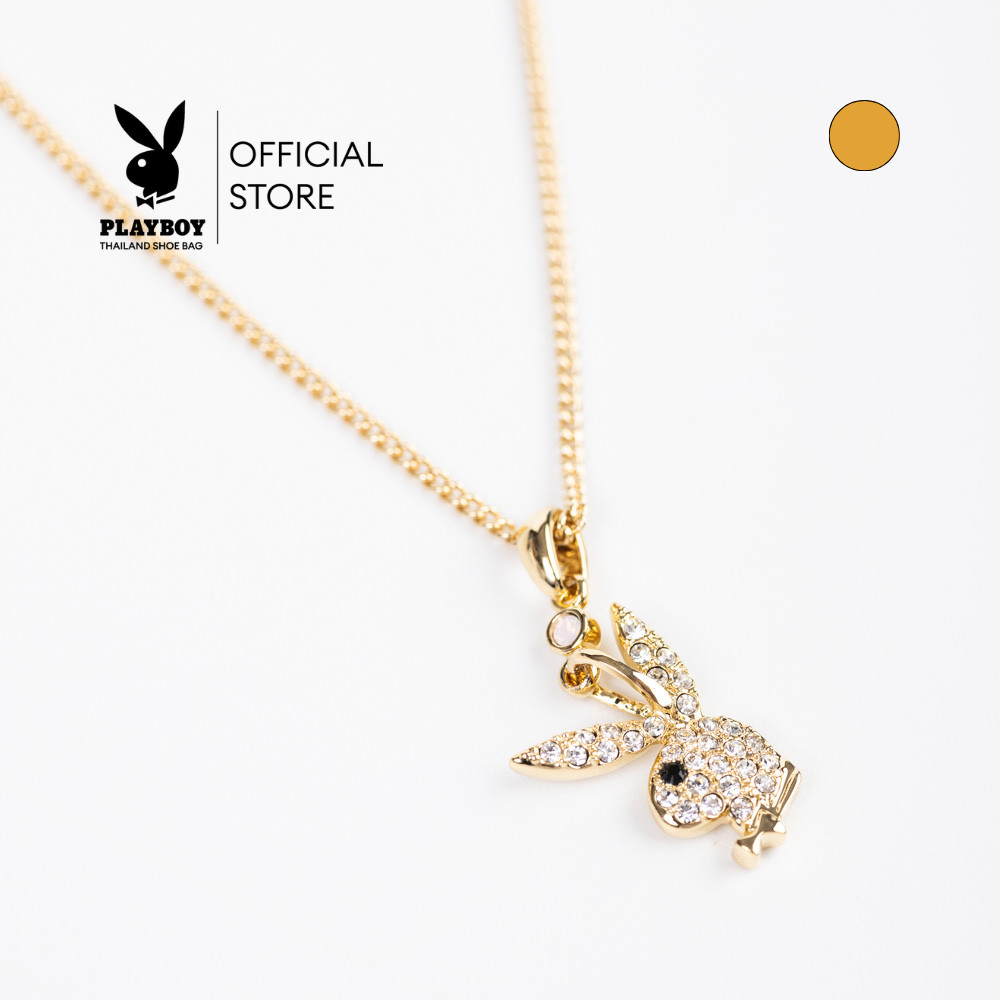 PLAYBOY Necklace Collection สร้อยคอพร้อมจี้ ดีไซน์จี้โลโก้หัวกระต่ายฝังเพชร รหัส ST-253N343HG สีทอง