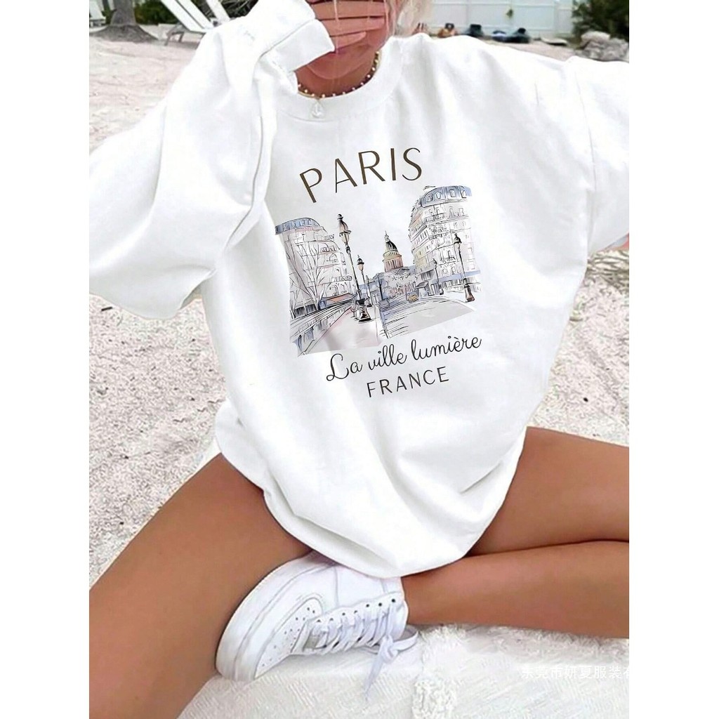 เสื้อกันหนาวแบบฮูดี้สำหรับผู้หญิง อบอุ่นและสบาย มีรอบคอมีขนสัตว์ กราฟิกสตรีทสไตล์จากปารีส 0AVM