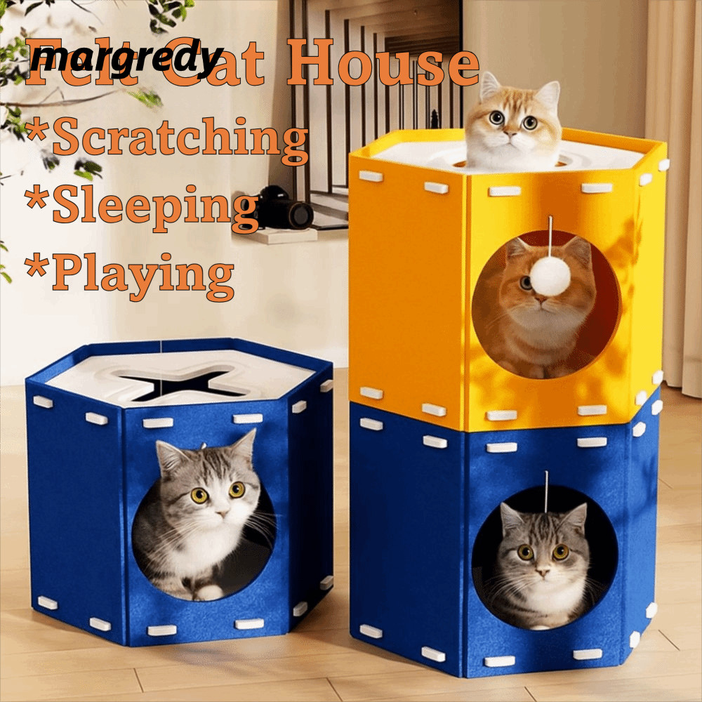 บ้านปราสาทแมว MARGREDY บ้านแมวออกแบบเข้ามุม, คอนโดแมวออลอินวันหกเหลี่ยมที่ทนทานสไตล์ญี่ปุ่น สี่ ฤดูกาล