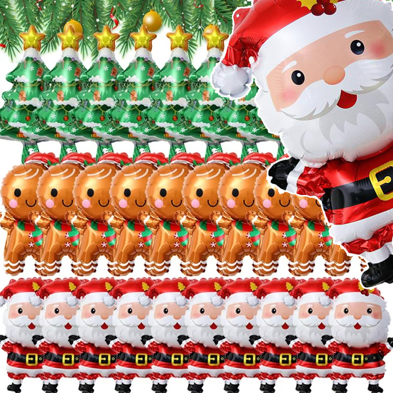 ตกแต่งงานปาร์ตี้คริสต์มาสพร้อมลูกโป่งฟอยล์ขนาดเล็ก | การออกแบบต้นไม้ซานต้าขิงสําหรับตกแต่งบ้านคริสต์มาส