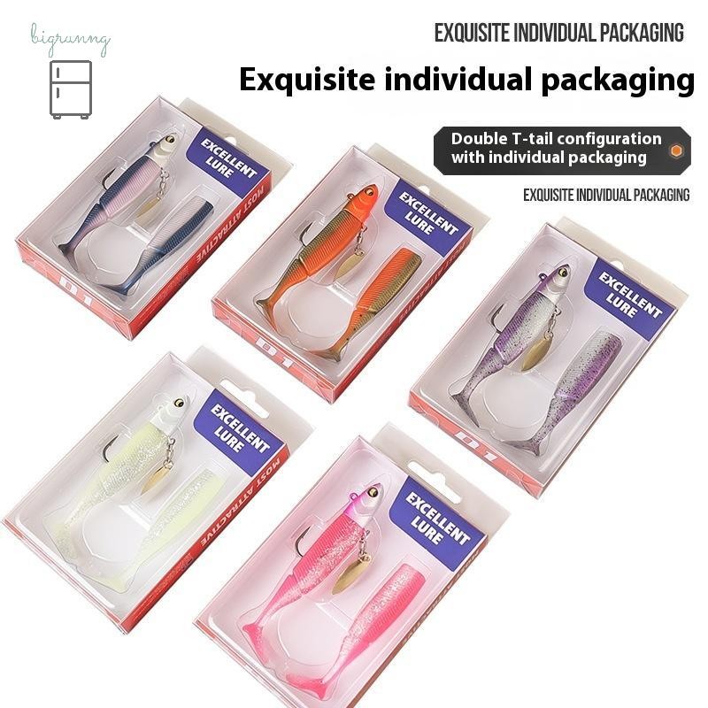 [bigrunng] Glow-In-The-Dark T-Tail Lead Soft Bait Set 9.5cm 20g Single Hook Glitter Bionic Bait เหยื